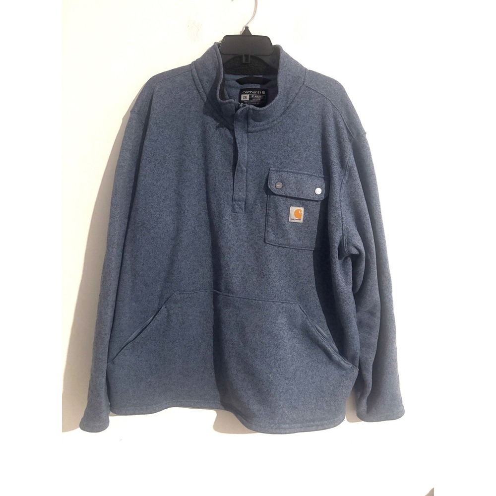 Carhartt Mens 2XL Relaxed Fit Heather Blue Sweater Fleece Quarter Snap Pullover